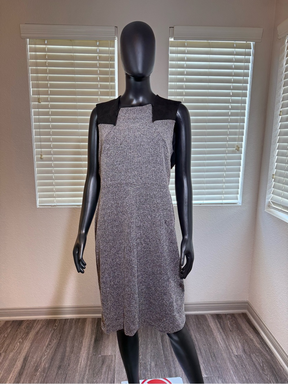 Donna Karan Gray Knit Shift Dress with Black Yoke